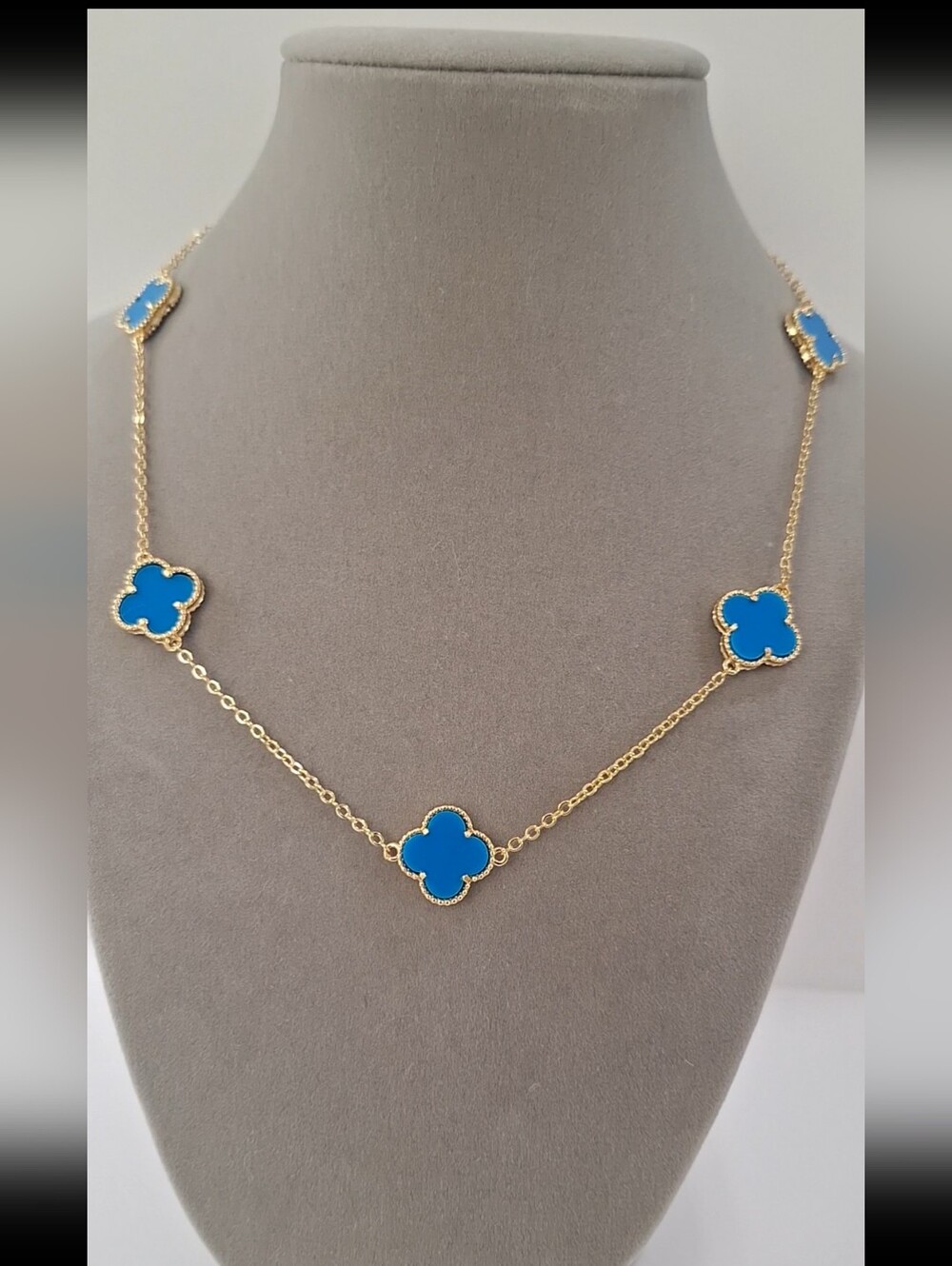 Sky blue Enamel clover necklace